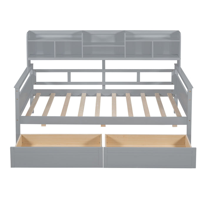 Daybed, Slat Support, With Bedside Shelves And 2 Drawers