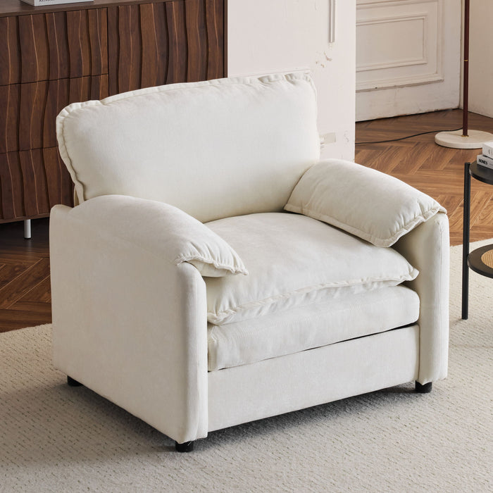 Oversized Reading Armchair With Thick Cushions, High Back Support