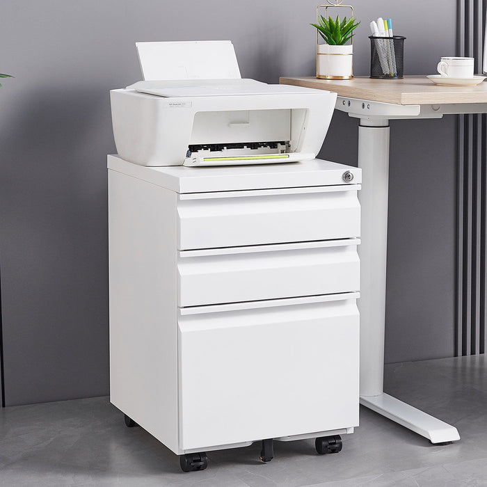 Contemporary Black 3 Drawer Mobile Filing Cabinet With Lock, Metal Office Storage For Legal / Letter Size