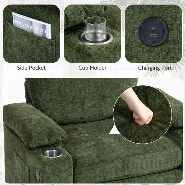 Chenille Fabric Sofa Bed With Cupholders And USB Charging Ports Chair For Living Room