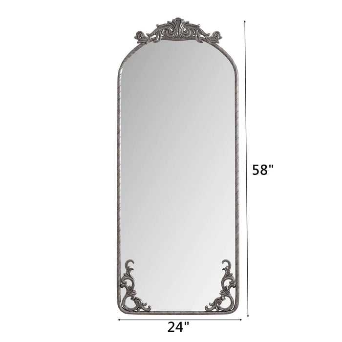 Full Body Arched Mirror With Vintage Carved Applique