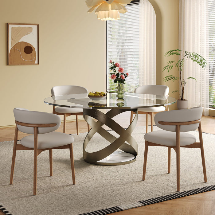 Modern Round Glass Top Dining Table With Carbon Steel Legs - White