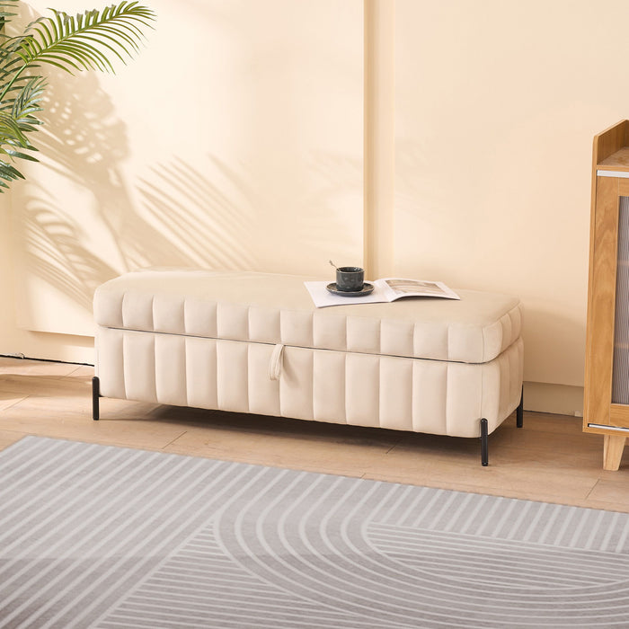 Wide Upholstered Velvet Storage Soft Bench Ottoman With Metal Legs