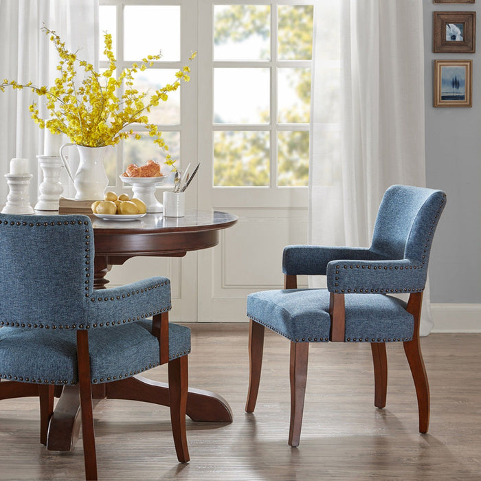 Elegant Arm Dining Chair With Brass Nail Head Detailing