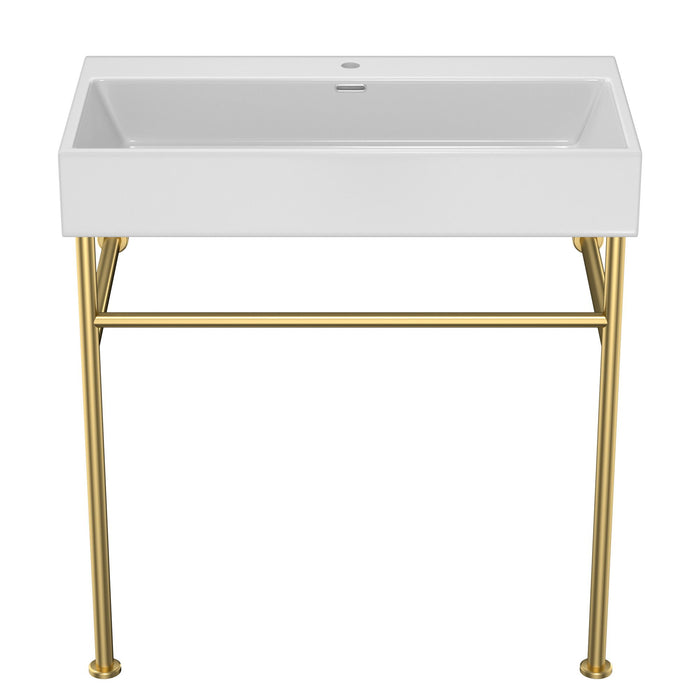 Ceramic Console Bathroom Sink With Overflow