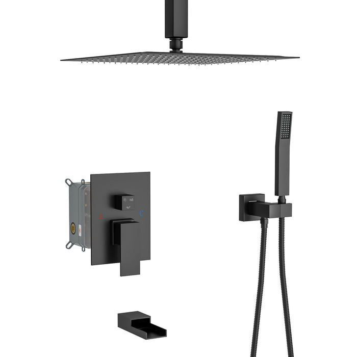 12" Ceiling Mount Square Shower System With Waterfall Tub Spout And Rough In Valve