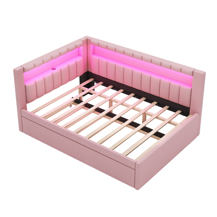 Upholstered Platform Bed With USB Ports And LED Belt