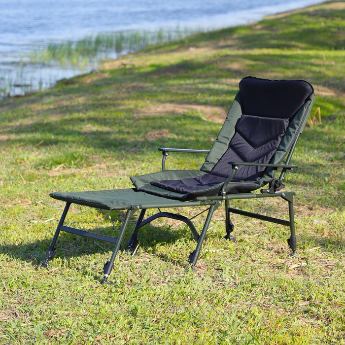 Camping Lounge Chair With Detachable Footrest, Portable Folding Reclining Camping Chair With Adjustable Backrest For Indoor And Outdoor Camping Beach Hiking Fishing - Green / Black