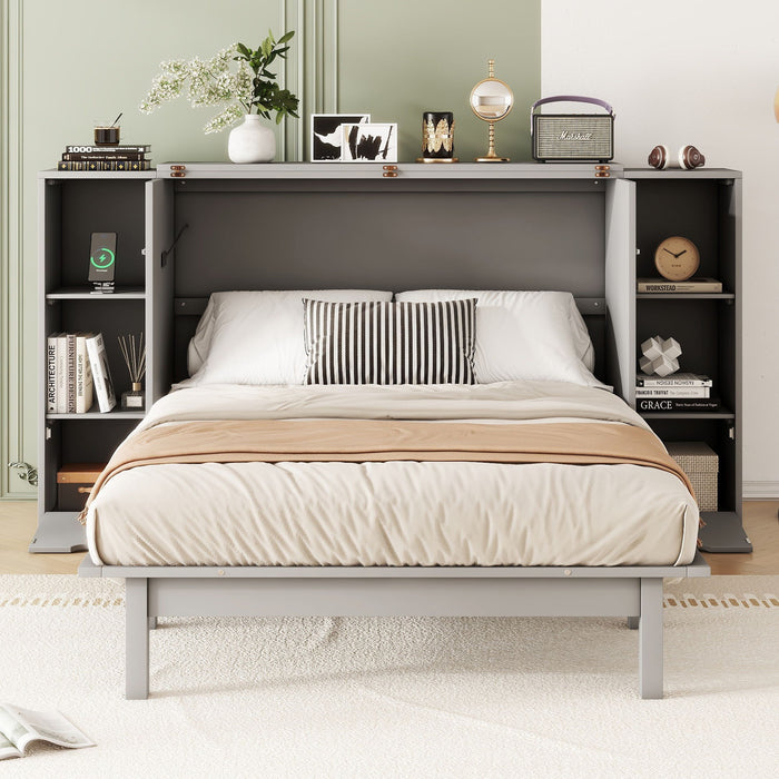 Murphy Bed With Shelves, Drawers And USB Ports
