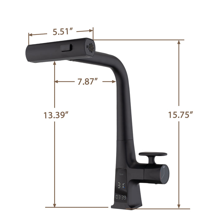 Modern Waterfall Kitchen Faucet With Temperature Display And Pull Down Sprayer