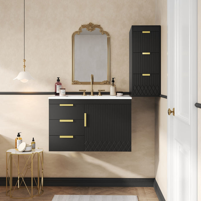 Wall Mounted Bathroom Cabinet With Side Cabinet Combo With Soft-Closing Doors And Drawers, Ceramic Sink