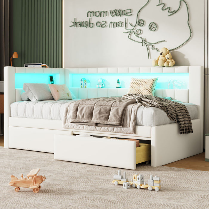 Upholstered Platform Bed With USB Ports And LED Belt