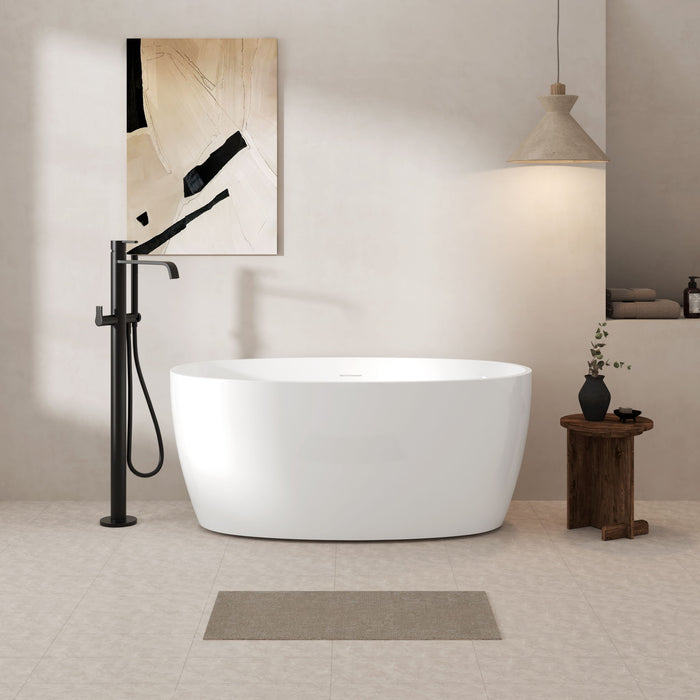 Acrylic Freestanding Bathtub, Elegant Oval Shape Soaking Bathtub, Brushed Nickel Drain And Integrated Slotted Overflow Assembly, Cupc Certified - Glossy White