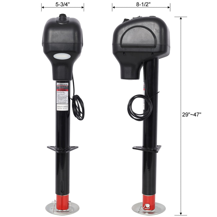 Electric Power Tongue Jack 3500Lbs Capacity With Waterproof Cover For RV Trailer & Camper, 12V Dc - Black