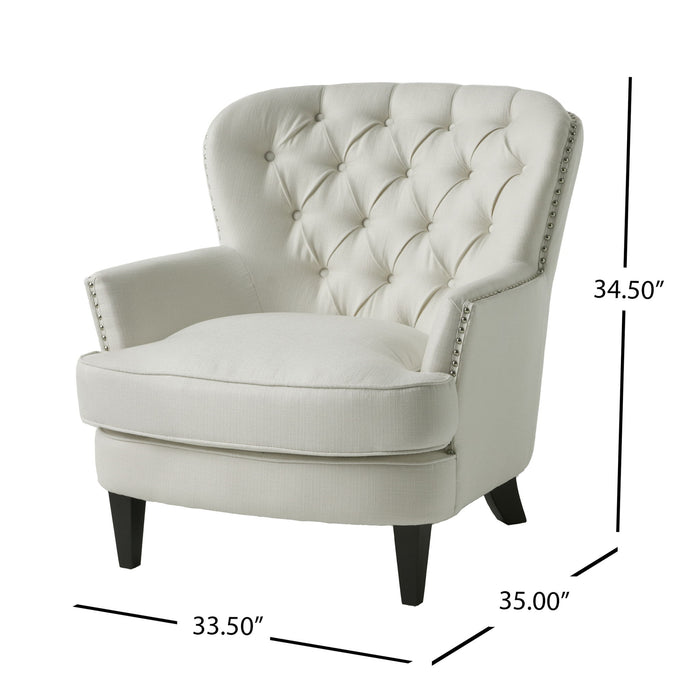 Modern Accent Chair Upholstered Foam Filled Living Room Chairs Comfy Reading Chair Mid Century Modern Chair, Armchair For Living Room Bedroom - Ivory