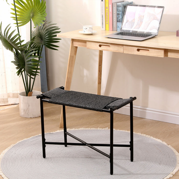 Handwoven Paper Rope Foot Rest Shoes Stools Ottomans For Entryway