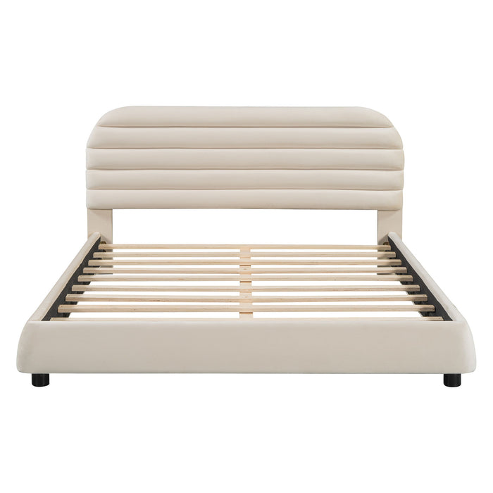 Upholstered Platform Bed Frame And Stylish Curve Shaped Design