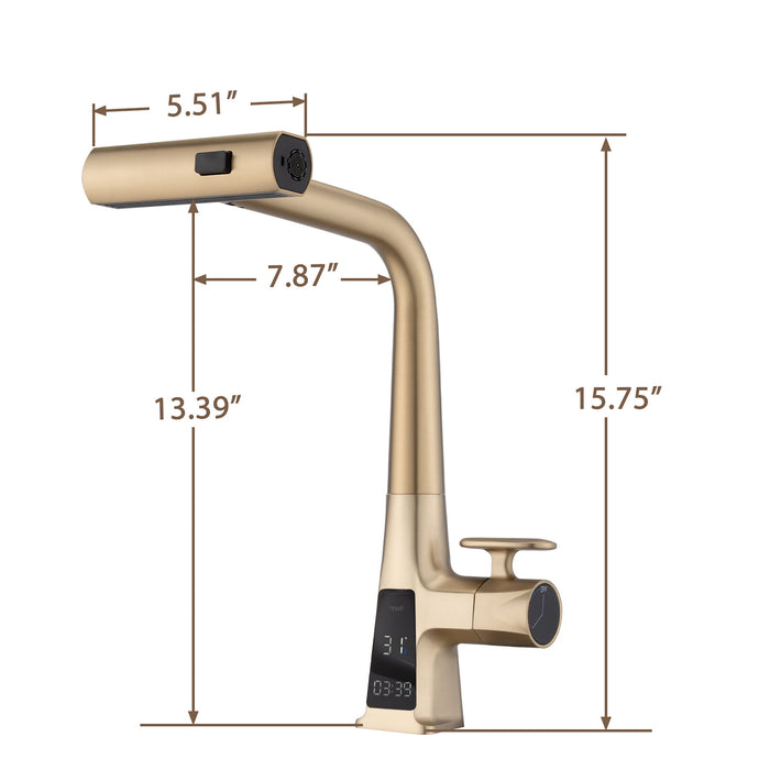 Modern Waterfall Kitchen Faucet With Temperature Display And Pull Down Sprayer