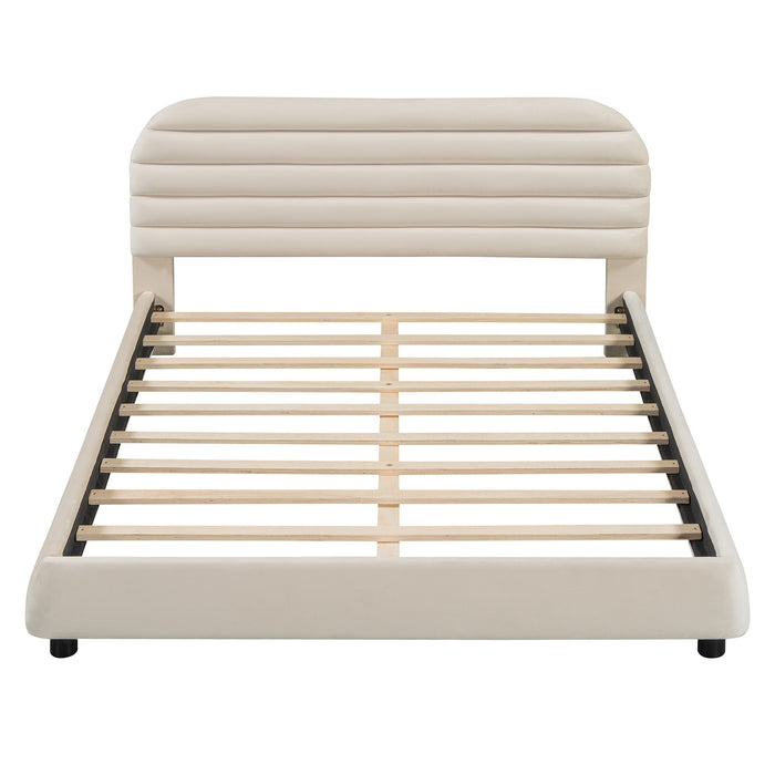 Upholstered Platform Bed Frame And Stylish Curve Shaped Design