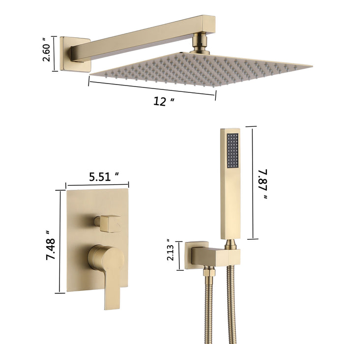 12" Ceiling Mount Shower System With Rain Mixer And Handheld Shower