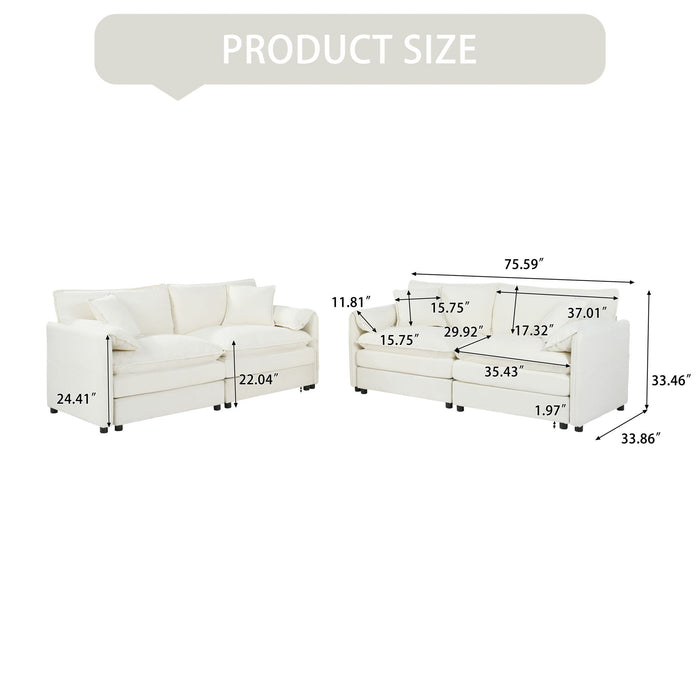 Modern Chenille Oversized Deep Seat Luxury 2 Piece Sofa Set With 4 Pillows
