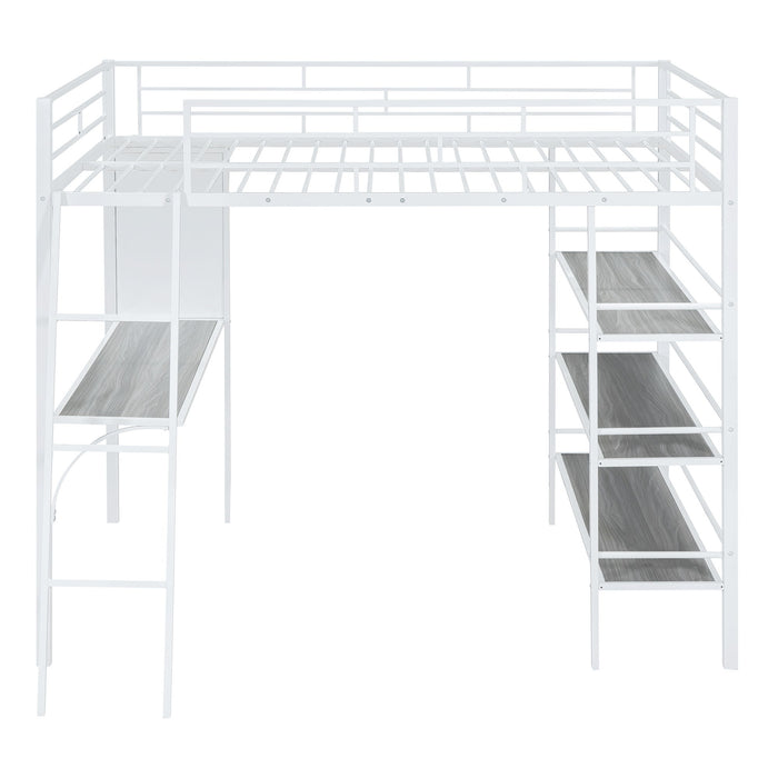 Bed With 3 Layers Of Shelves And Desk, Stylish Frame Bed