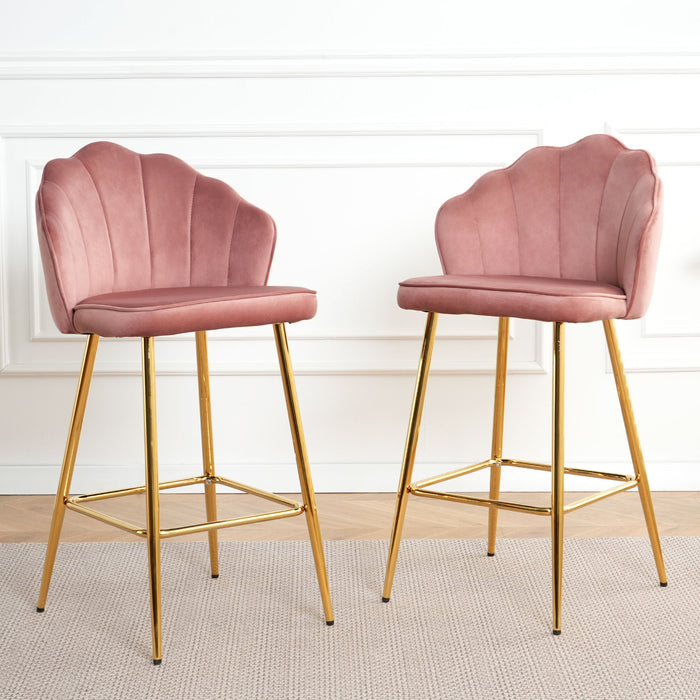Elegant Shell Shape Velvet Bar Chair (Set of 2)