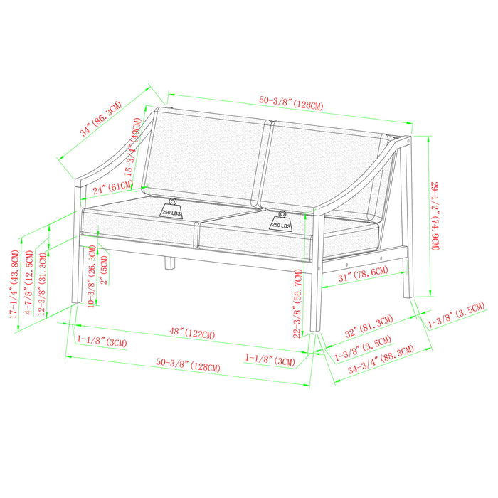 Modern Curved Arm Upholstered Outdoor Loveseat