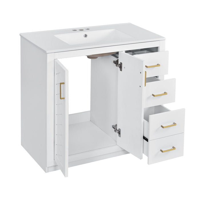 Modern Bathroom Vanity With Ceramic Sink, Freestanding Set With Drawers And Soft-Closing Doors
