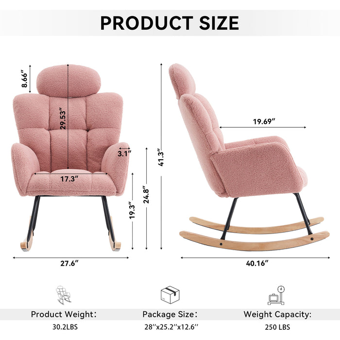Contemporary Teddy Fabric Upholstered Nursery Rocking Glider Chair With High Backrest And Pillow