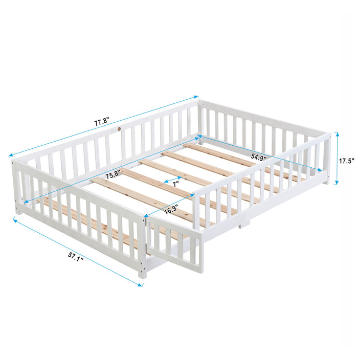 Floor Bed With Door And Fence For Children