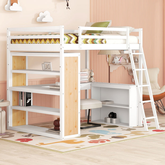 Loft Bed With Ladder, Shelves, And Desk