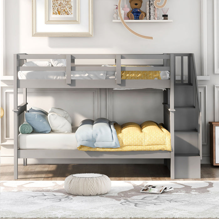 Stairway Bunk Bed With Storage And Guard Rail For Bedroom
