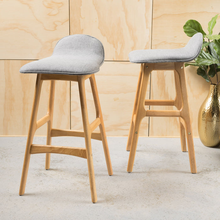 Mid Century Modern Upholstered Low Back Barstools (Set of 2) - Gray / Natural Oak