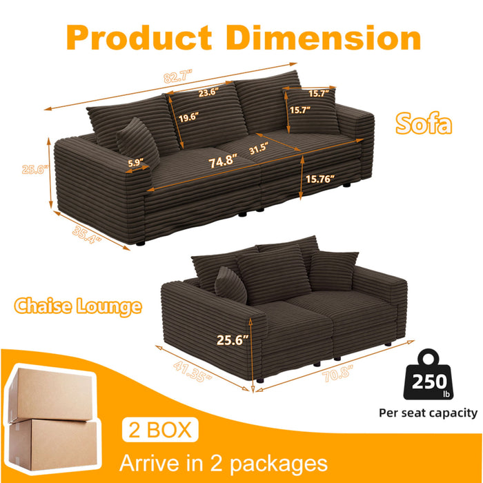 Plush Corduroy 4 Seat Sofa, Modern Comfy Upholstered Sofa Cloud Couch, Deep Seat Couches With Soft Pillows