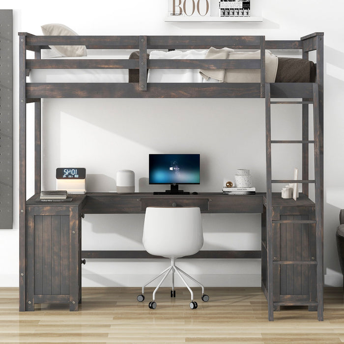 Loft Bed With U-Shaped Desk, Drawers, And Storage Shelves