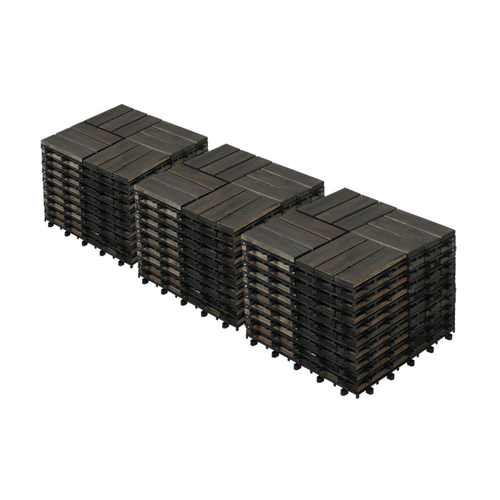 Acacia Wood Interlocking Deck Tiles Checker Pattern For Outdoor Flooring