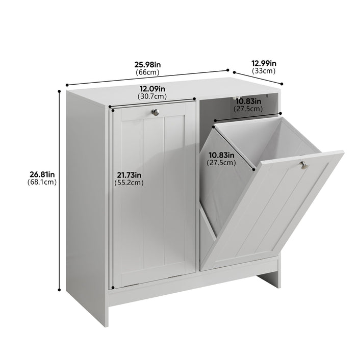 Tilted Laundry Hamper With Removable Basket, Hidden Laundry Hamper, Bathroom Storage Cabinet, Free Standing Organizer - White