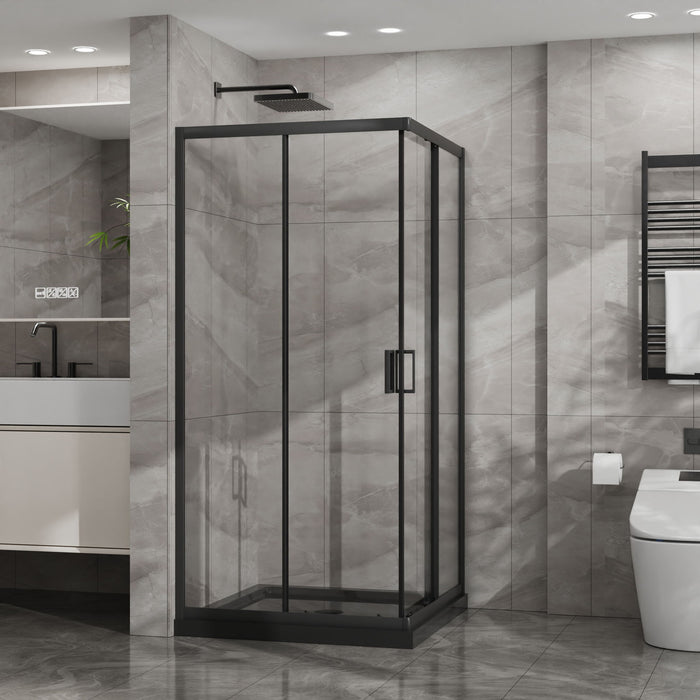 Corner Shower Enclosure, Sliding Door - Matte Black