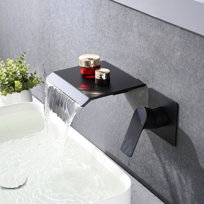 Modern Wall Mount Bathtub Faucet With Waterfall Spout And Single Handle Control