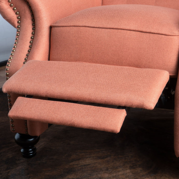Contemporary Style Push Back Recliner With Button Tufted Stitching And Nailhead Trim