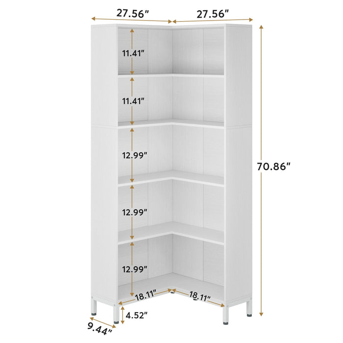 L-Shaped Bookcase, 5 Tier Freestanding Corner Bookshelf