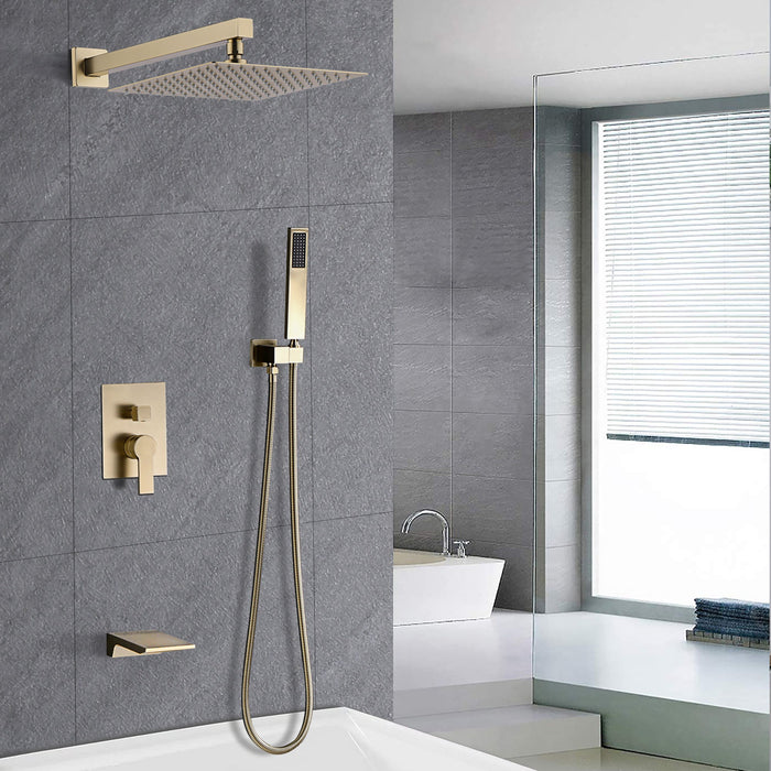 Tub Shower Faucet Set With 12" Rain Shower Head And Handheld Spray Combo