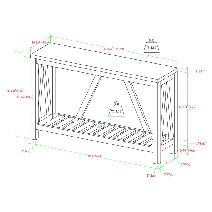 Farmhouse A Frame Entry Table With Lower Shelf