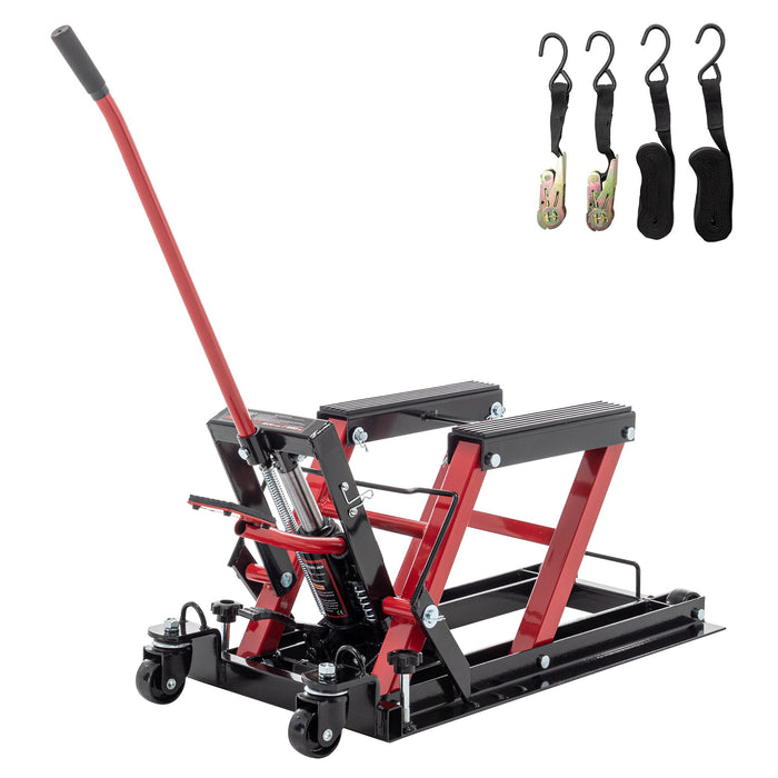 Hydraulic Motorcycle Lift Jack With 1500 Lbs Capacity And Foot-Operated Scissor Lift - Red