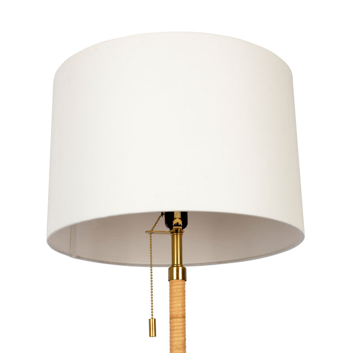 Stellar - Linen Shade Floor Lamp - Gold / Natural Wood / Rattan / White