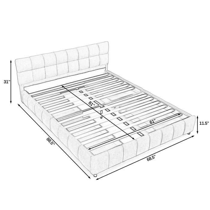 Modern Platform Bed Frame With Thick Chenille Fabric