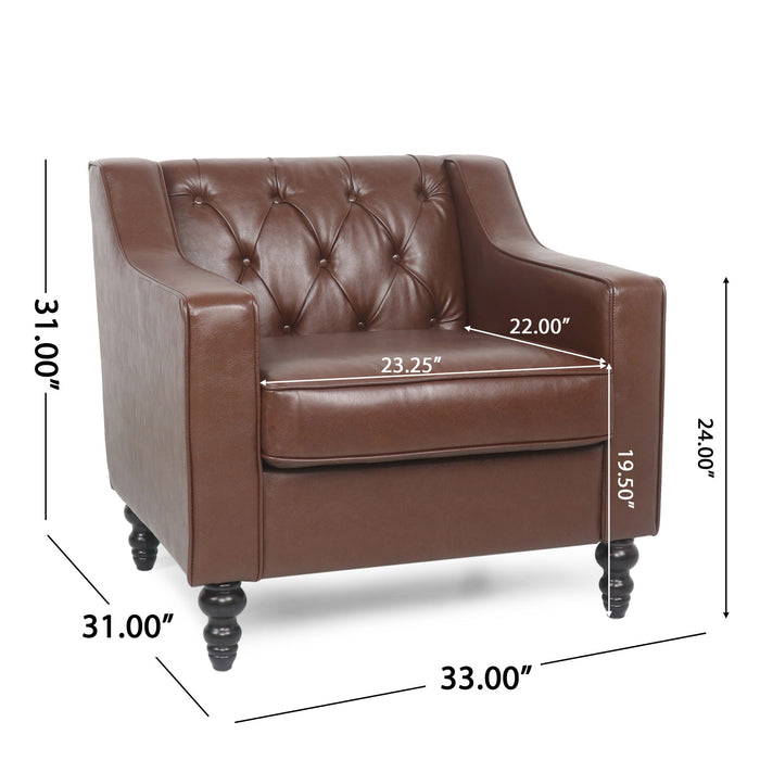 Contemporary Club Chair With Button Tufting And Birch Wood Legs
