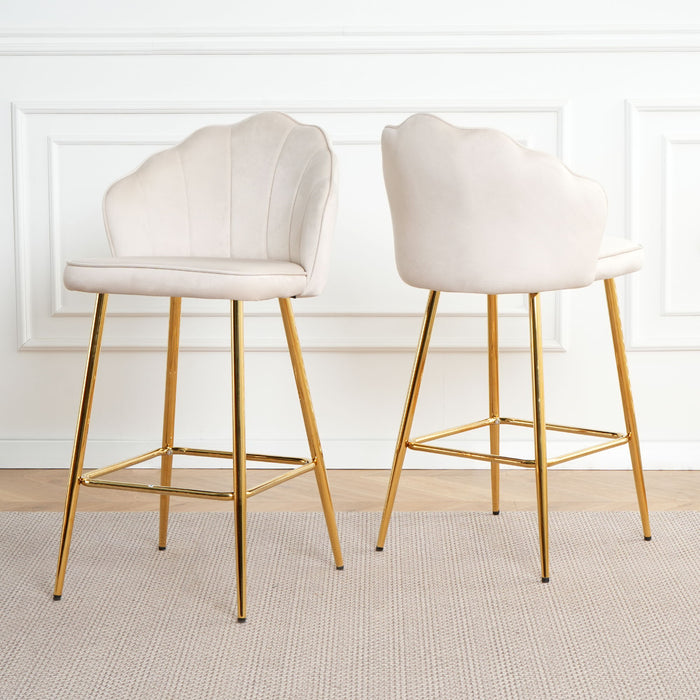 Elegant Shell Shape Velvet Bar Chair (Set of 2)