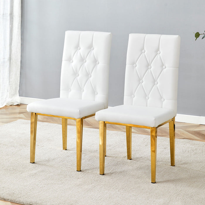 Vintage Style Armless Dining Chairs Set With Grid And Buckle Design
